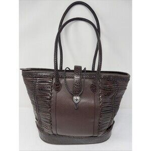 Brighton Brown Pebbled Leather Shoulder Bag w/2 Braided Handles Heart Closure